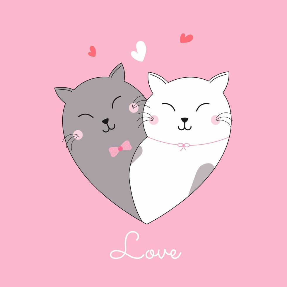 amoroso dibujos animados gato Pareja en rosado antecedentes para amor concepto. vector