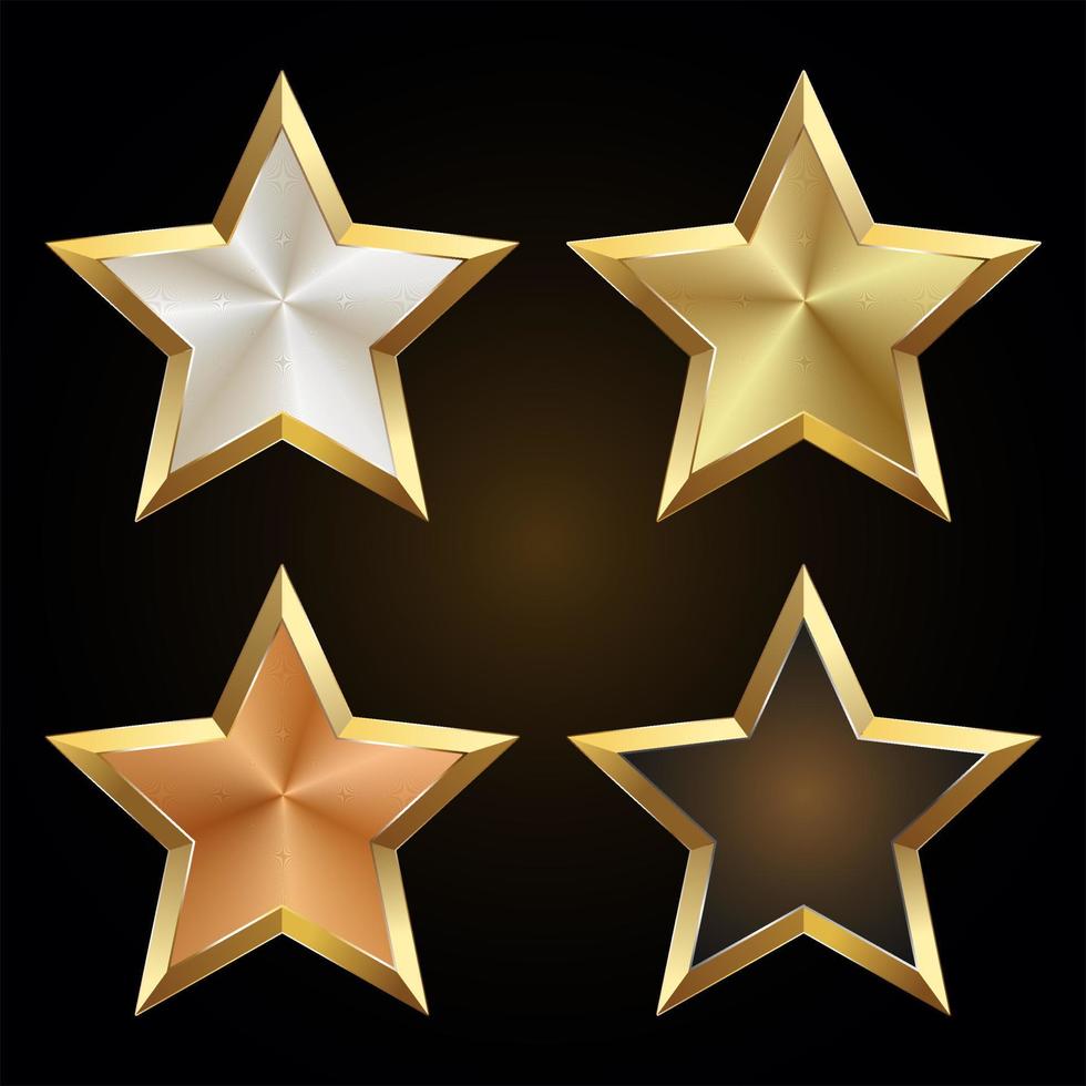 collection of glossy gold  white bronze and brown stars vector illustration