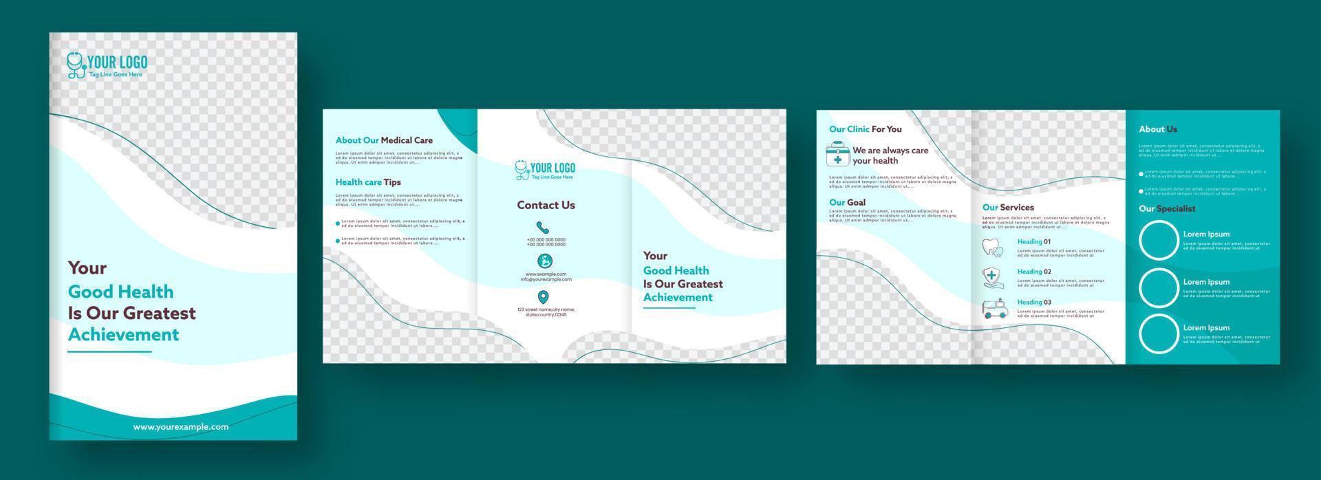 Front And Back View Of Tri-Fold Brochure Template Or Pamphlet Design For Healthcare. vector