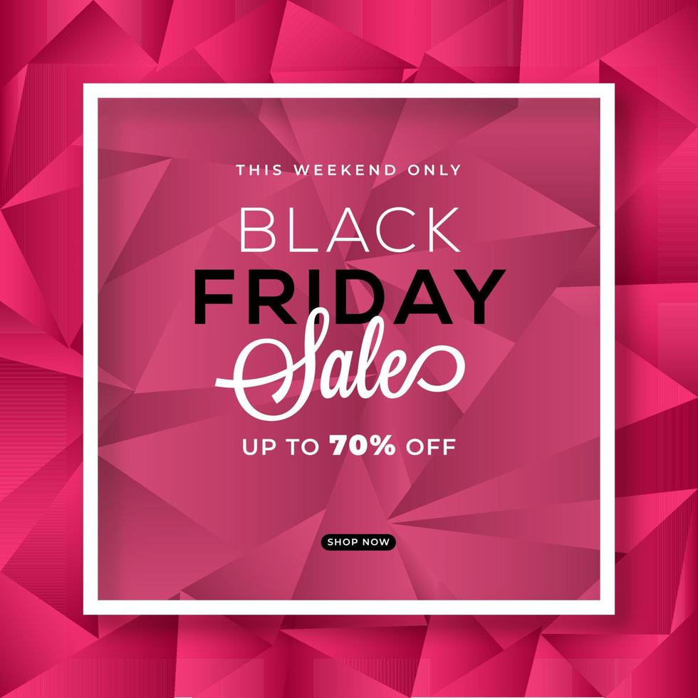 Weekend Only Black Friday Sale Poster Design with 70 Discount Offer on Pink Polygonal Geometric Triangle Background. vector