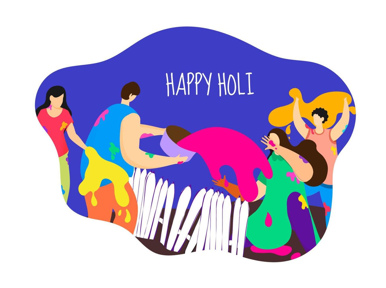 Cartoon People Enjoying and Playing with Colors on the Occasion of Happy Holi. vector
