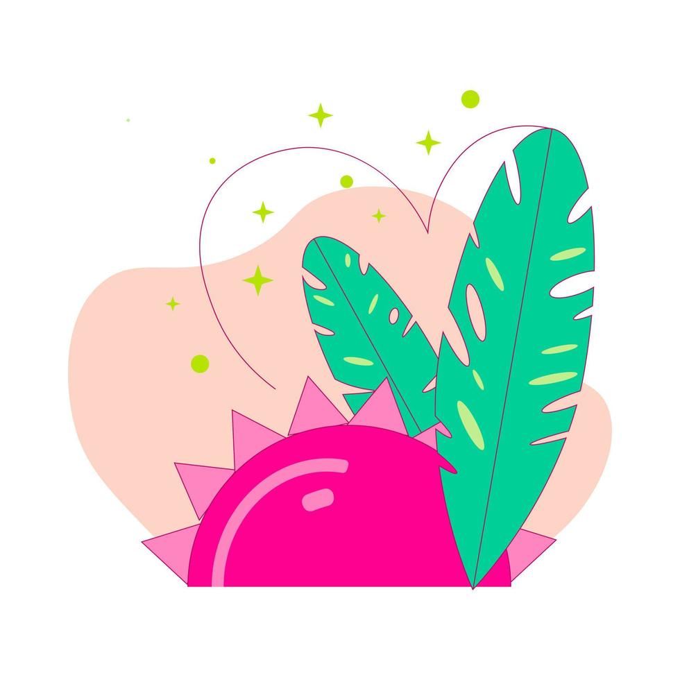 rosado puesta de sol con plumas y verde hojas. verano logo o icono diseño aislado en blanco antecedentes. vector