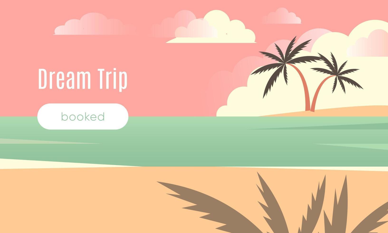 Summer Sea Beach Landscape with palm and clouds. Beautiful Seascape web Banner Seaside Holiday vector