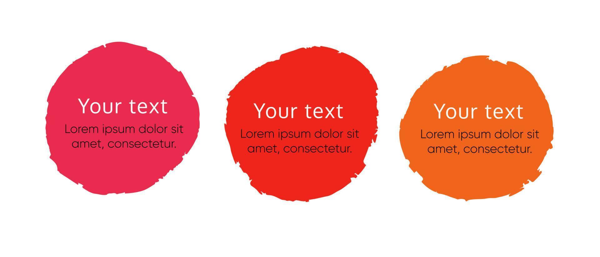 Hand drawn color blots. Splashes set for design use. Red, pink and orange. Colorful grunge shapes collection. vector