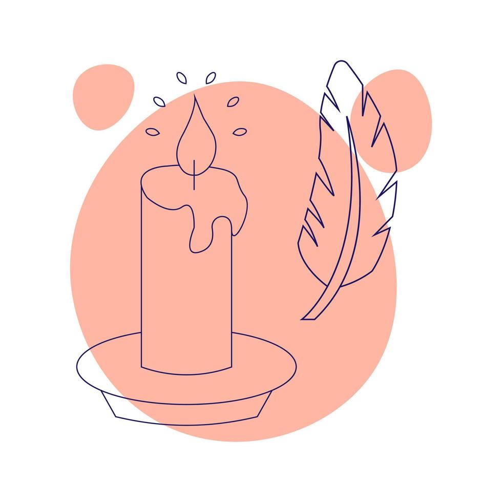 Candle and feather. Esoteric symbol. Hand drawn linear vector