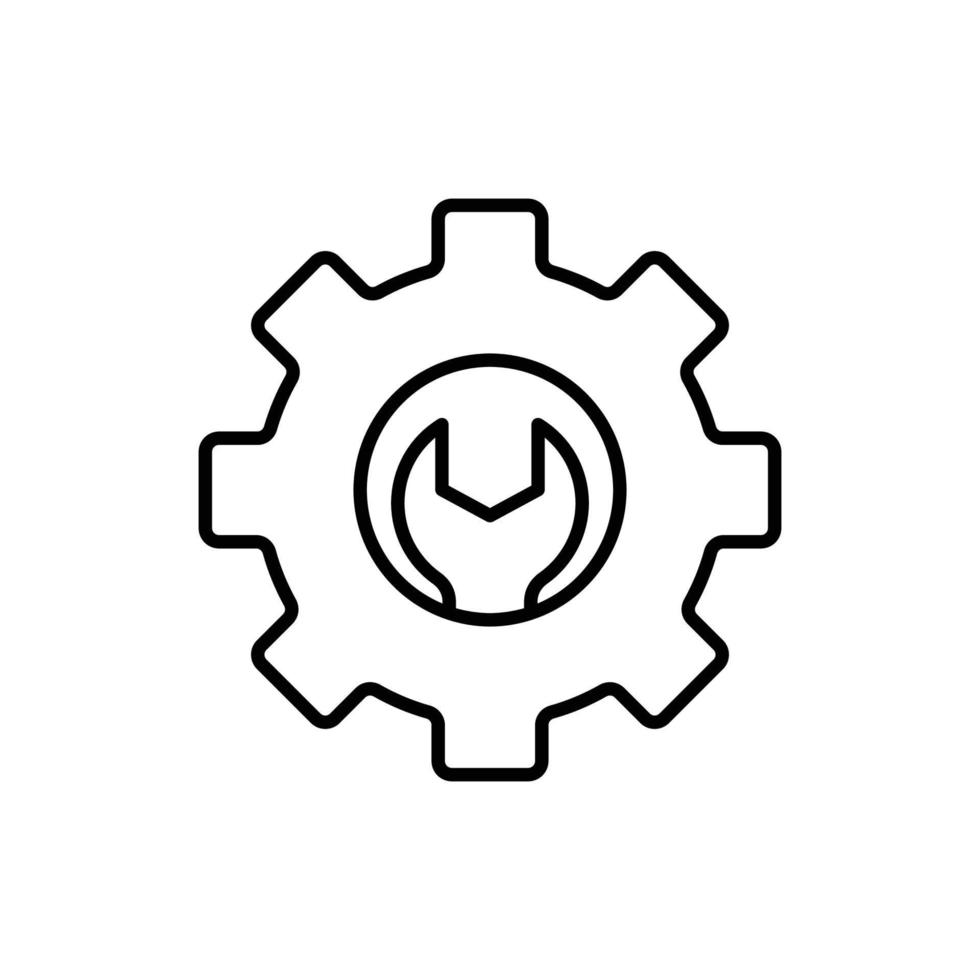 Gear icon illustration with wrench. icon related to tool. outline icon style. Simple vector design editable