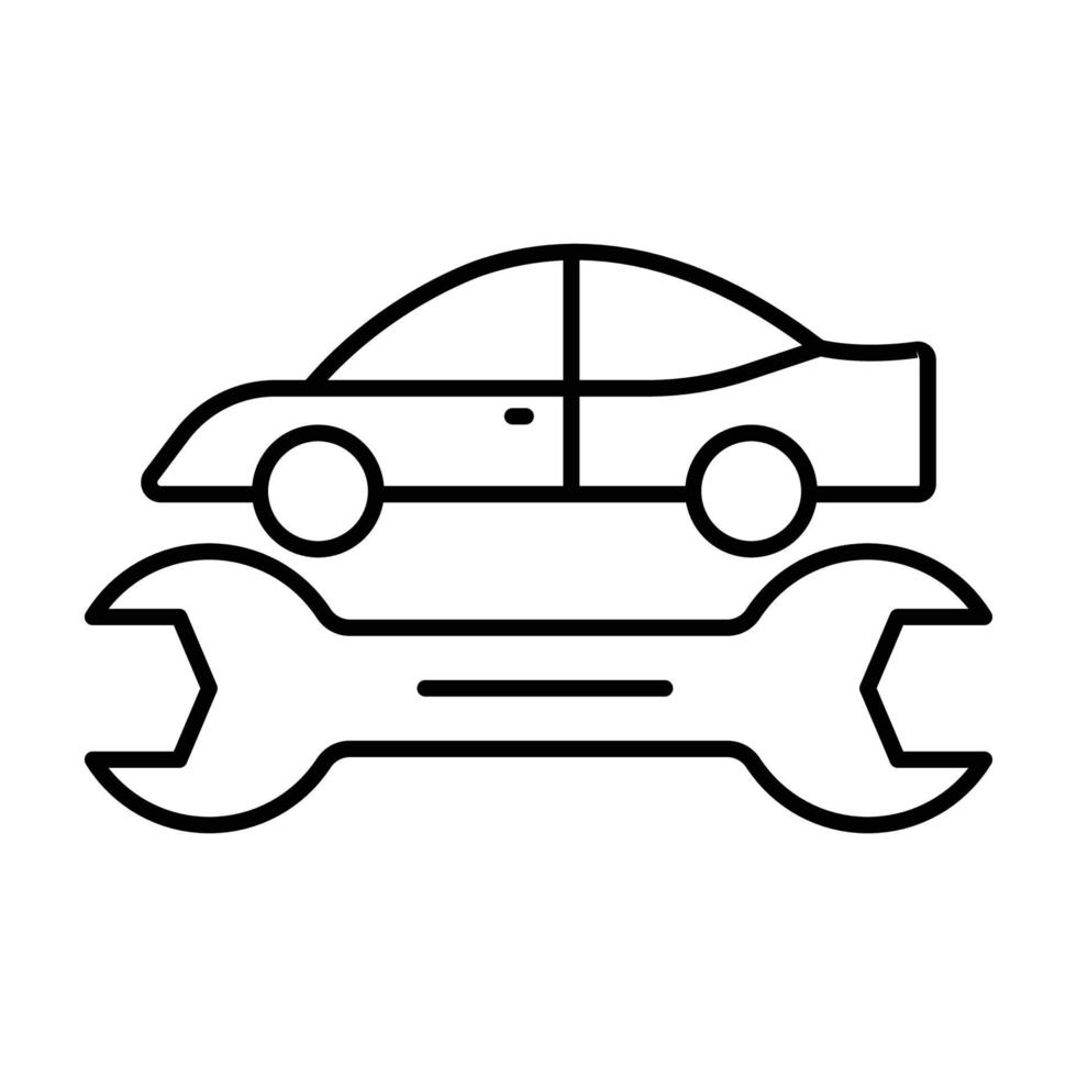 coche Servicio icono ilustración. coche icono con llave inglesa. icono relacionado a coche servicio, coche reparar. contorno icono estilo. sencillo vector diseño editable