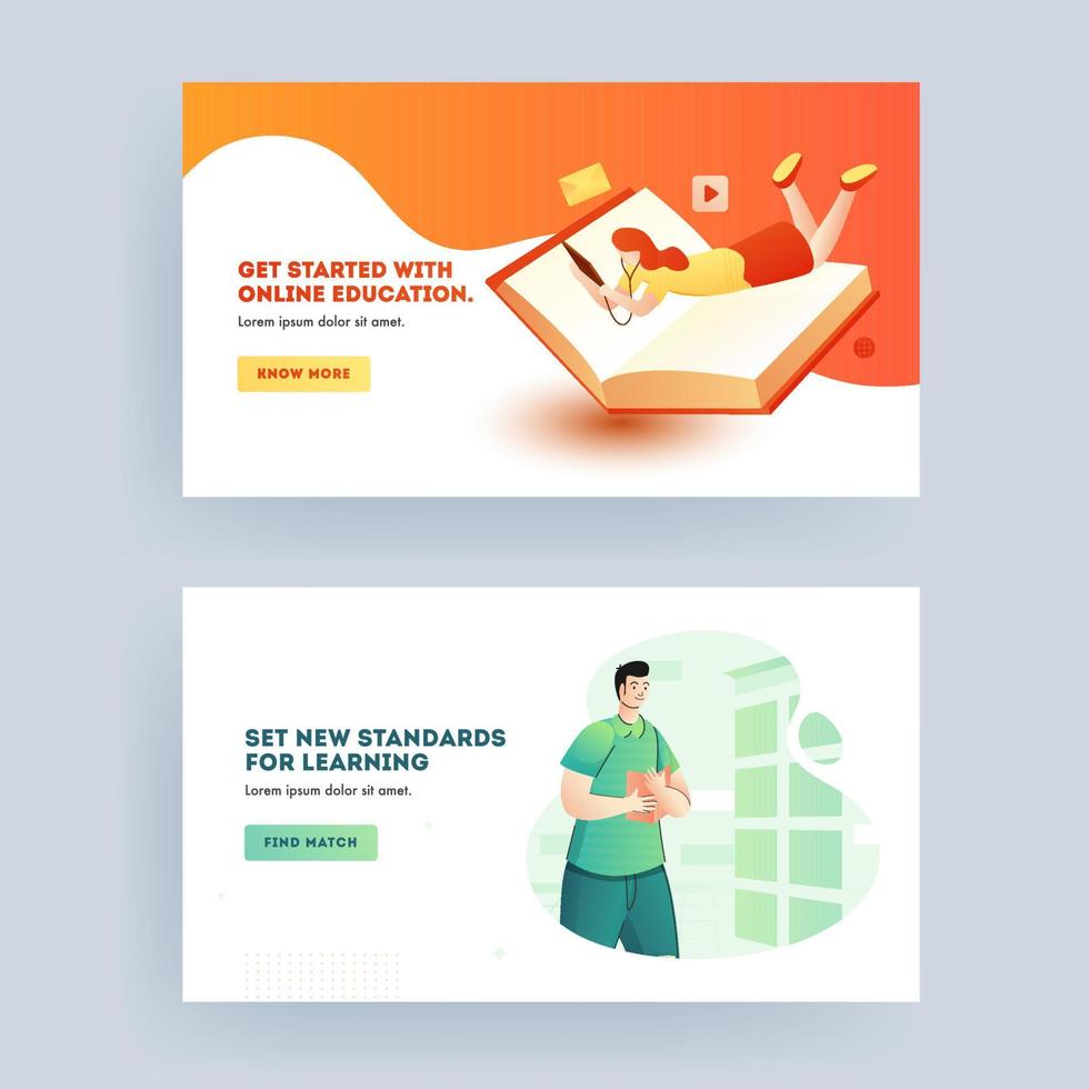 Online Education and New Standards Learning Concept Based Web Banner Design in Two Option. vector