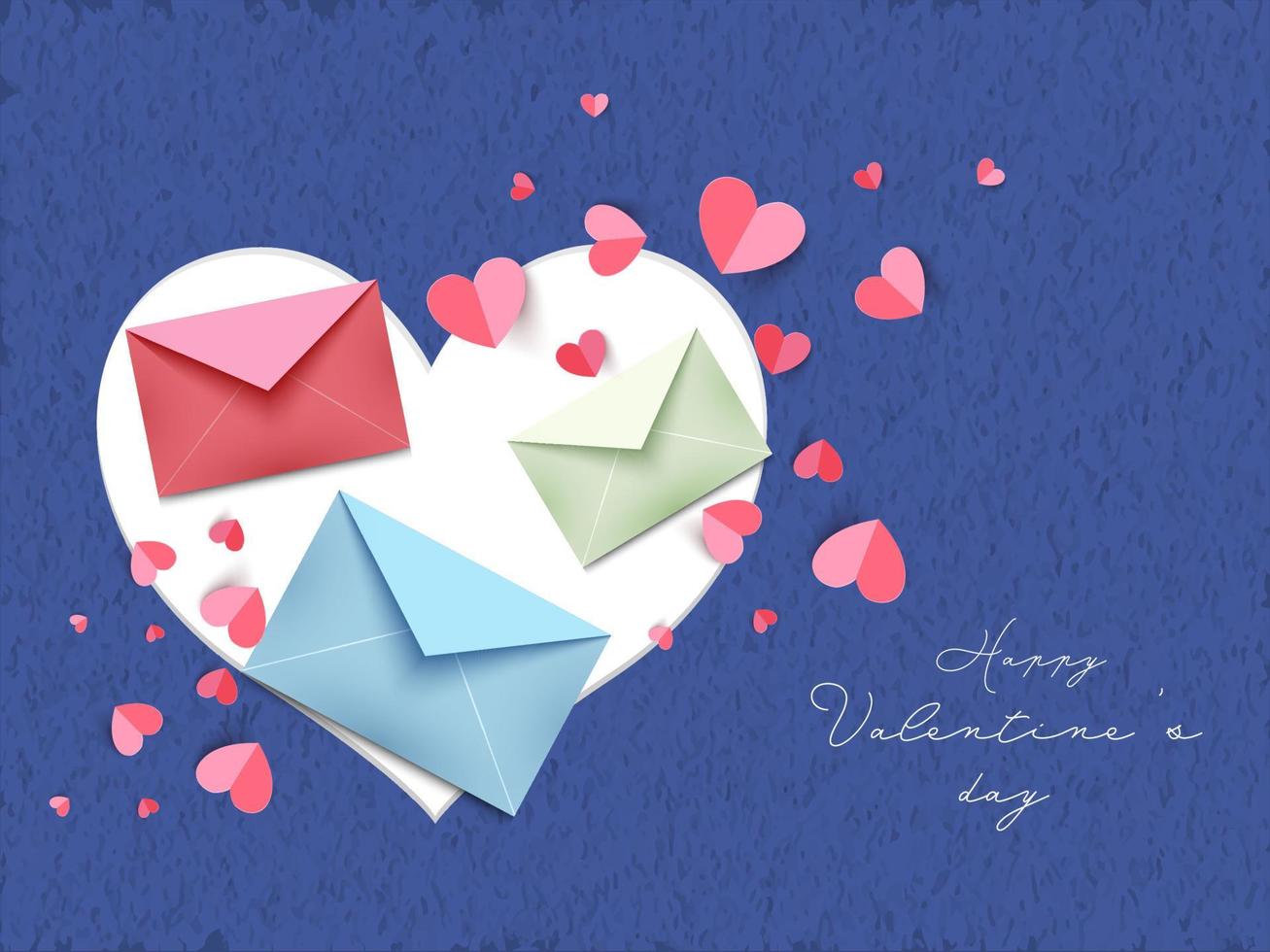 diferente color sobre con papel corazones decorado en azul hormigón textura antecedentes para contento San Valentín día. vector