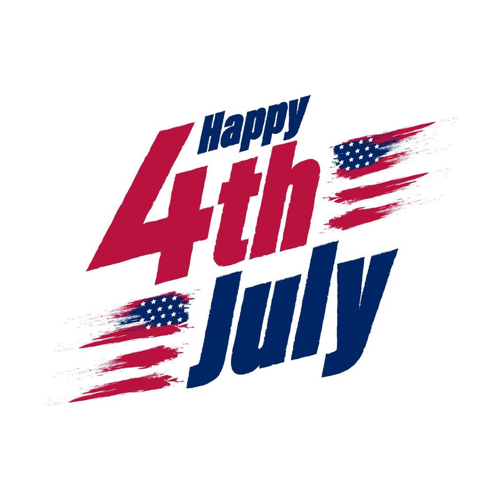 Happy 4th July Text with USA Flag Color Brush Effect on White Background. vector