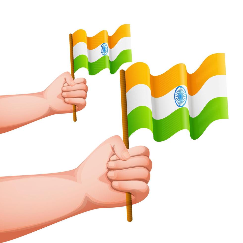 Hands Holding India Flags On White Background. vector