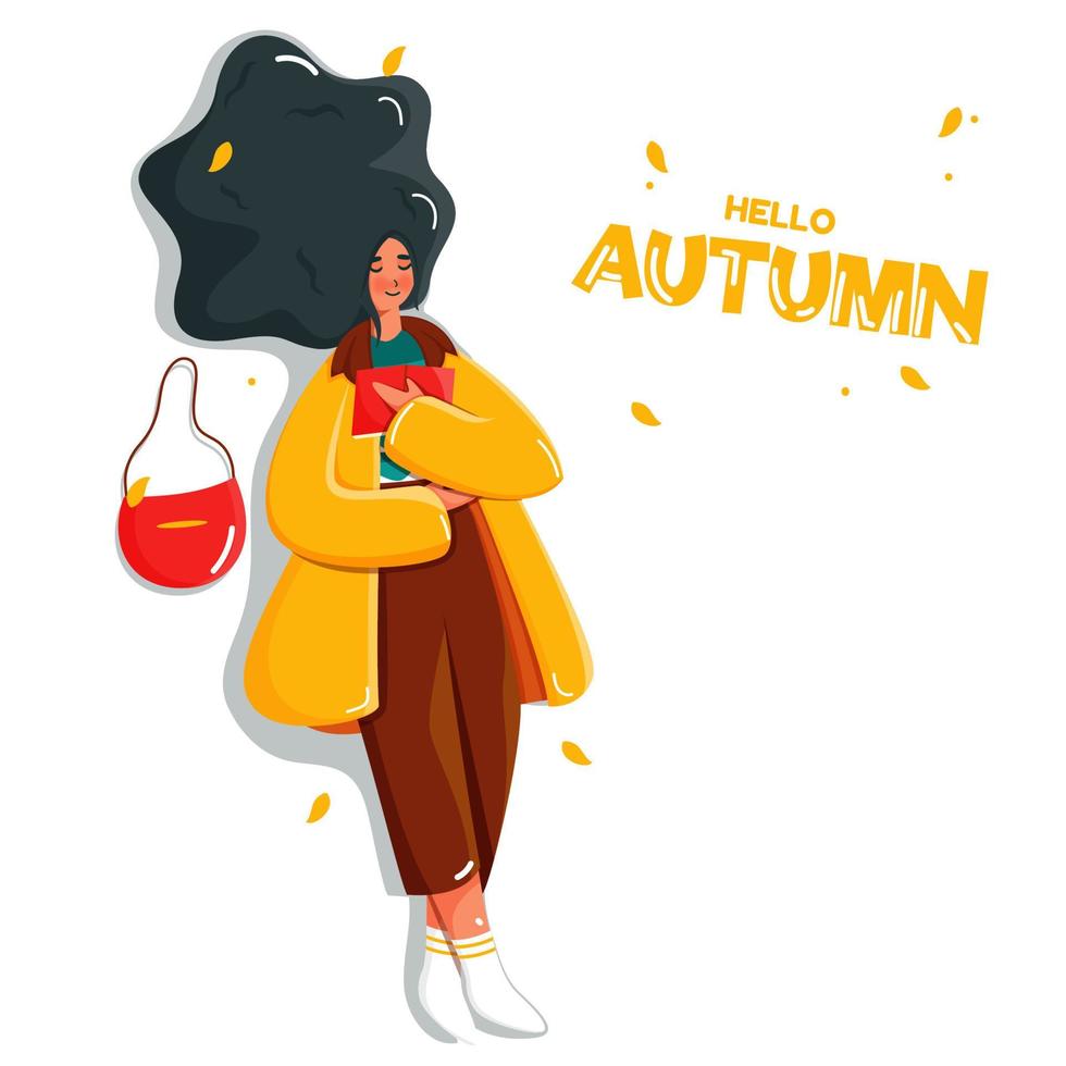 Young Girl Reading a Book While Lying Down with Handbag on White Background for Hello Autumn. vector