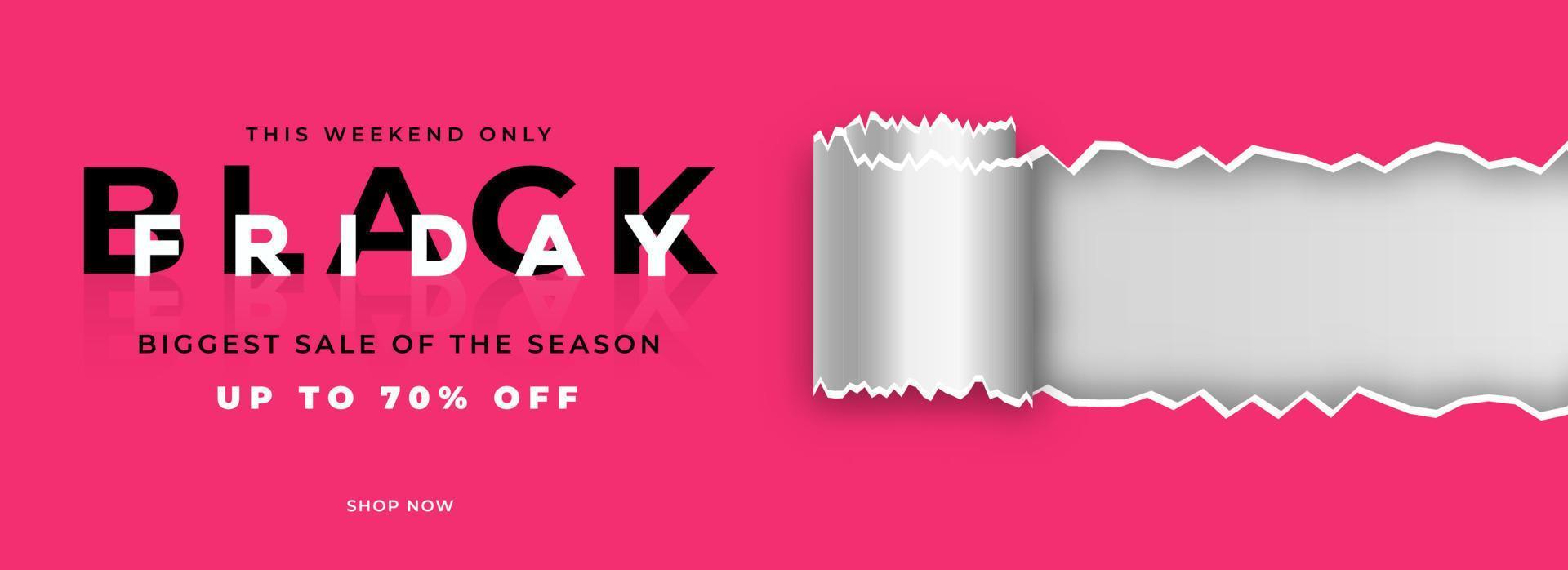 Rolled Torn Paper Pink and Silver Header or Banner Design with 70 Discount Offer for Black Friday Biggest Sale. vector