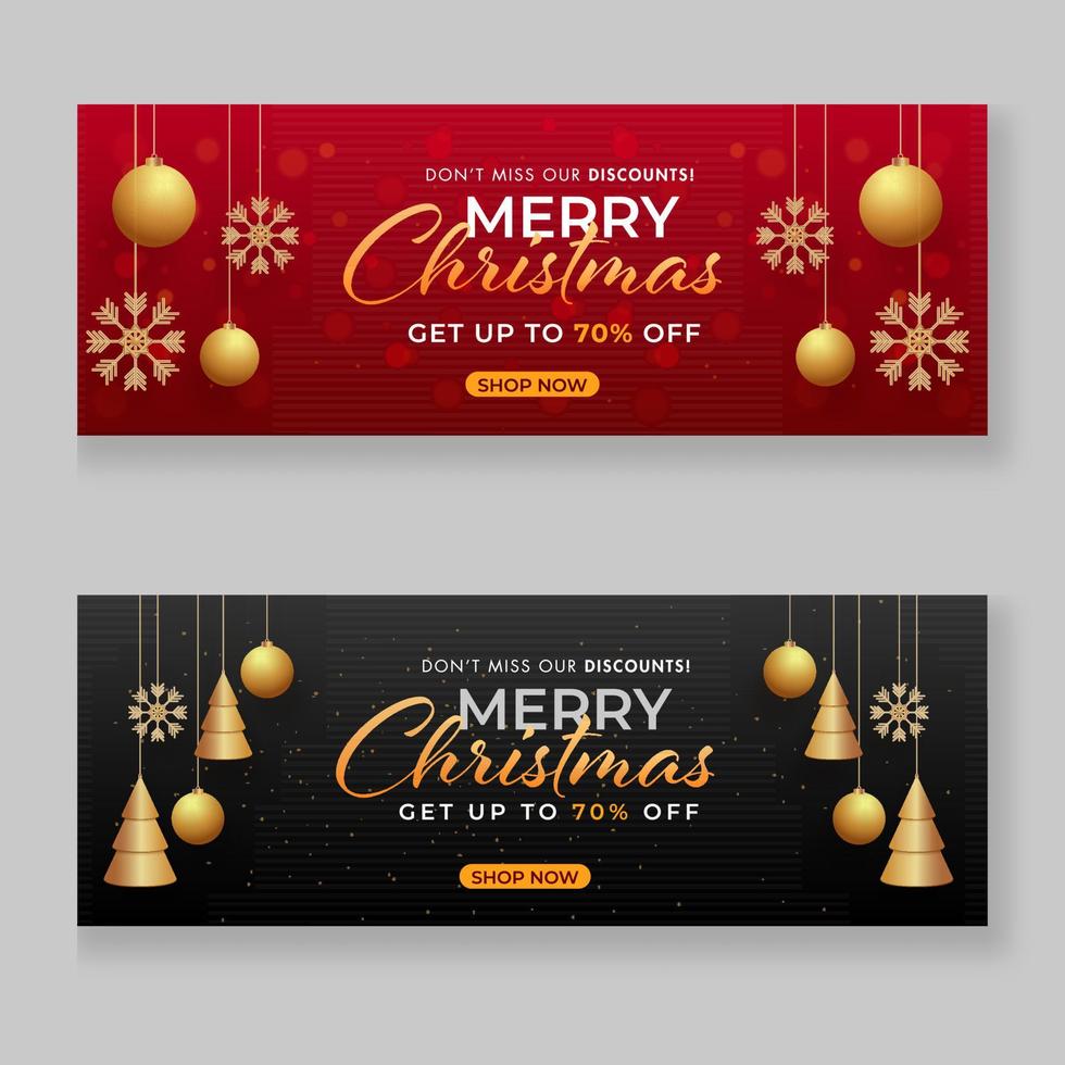Merry Christmas Sale Header Or Banner Design With 70 Discount Offer In Two Color Options. vector