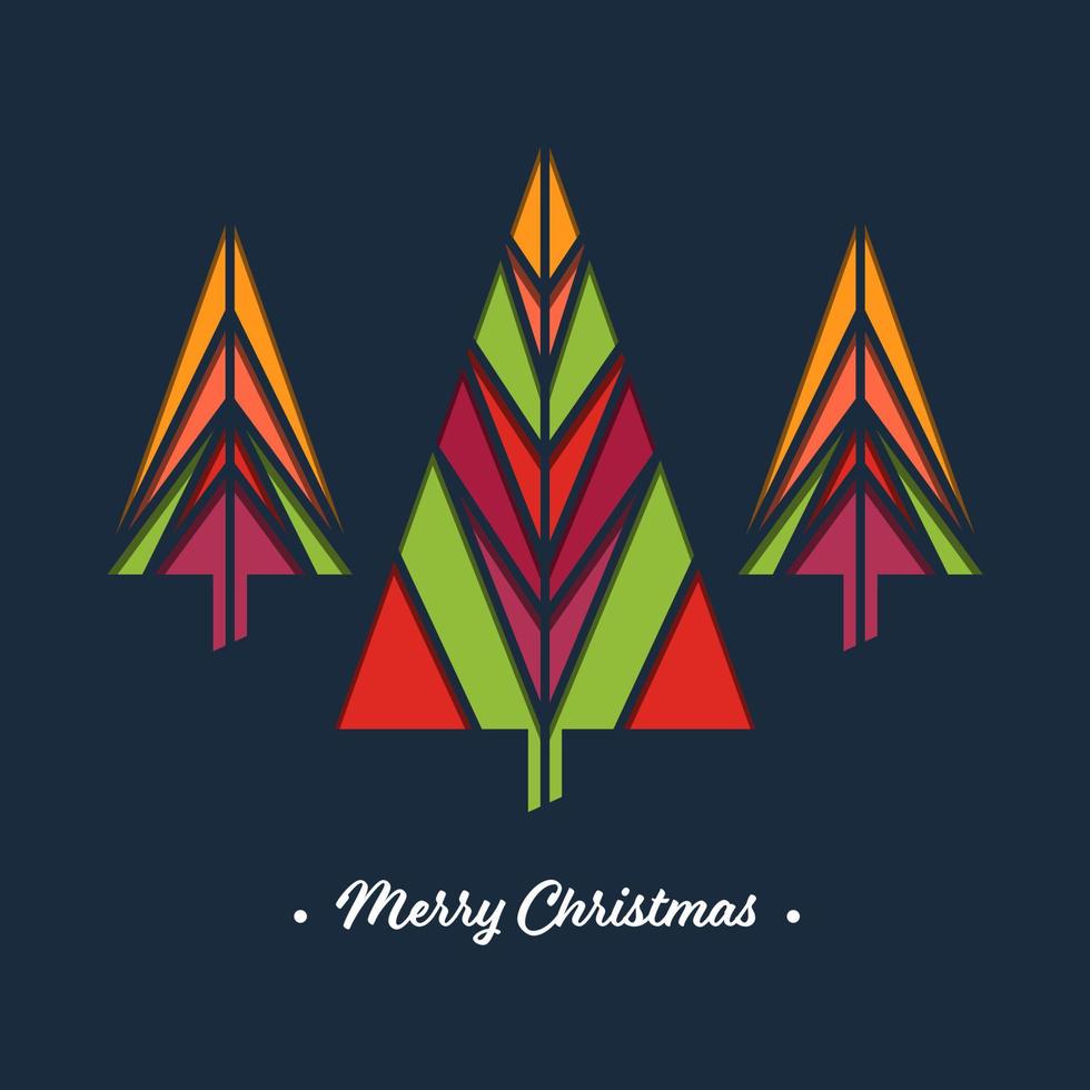 Colorful Paper Cut Xmas Trees on Teal Blue Background for Merry Christmas Celebration. vector