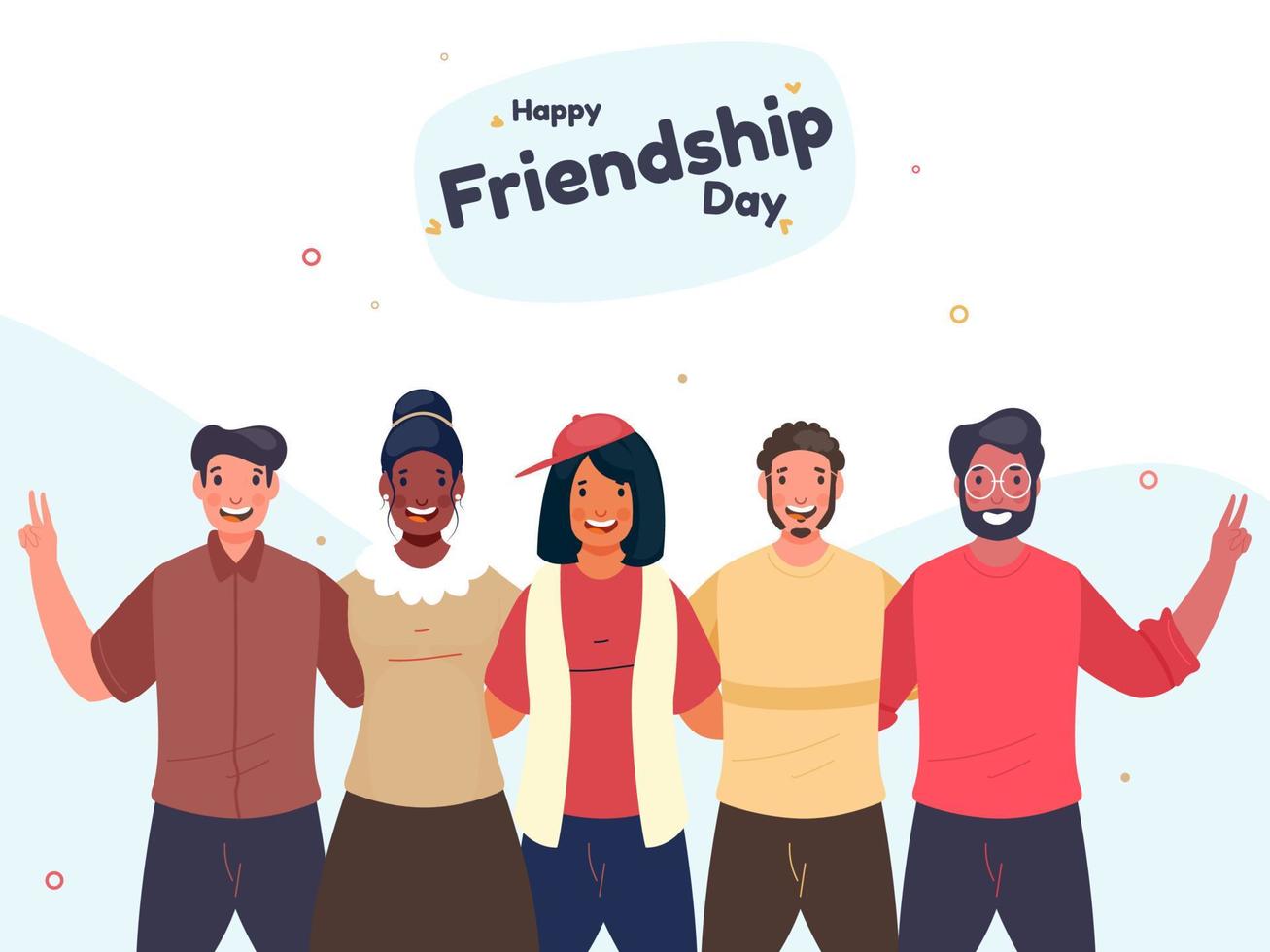 Cheerful Teenage Friends Standing Together in Photo Capture Pose on the Occasion of Happy Friendship Day. vector