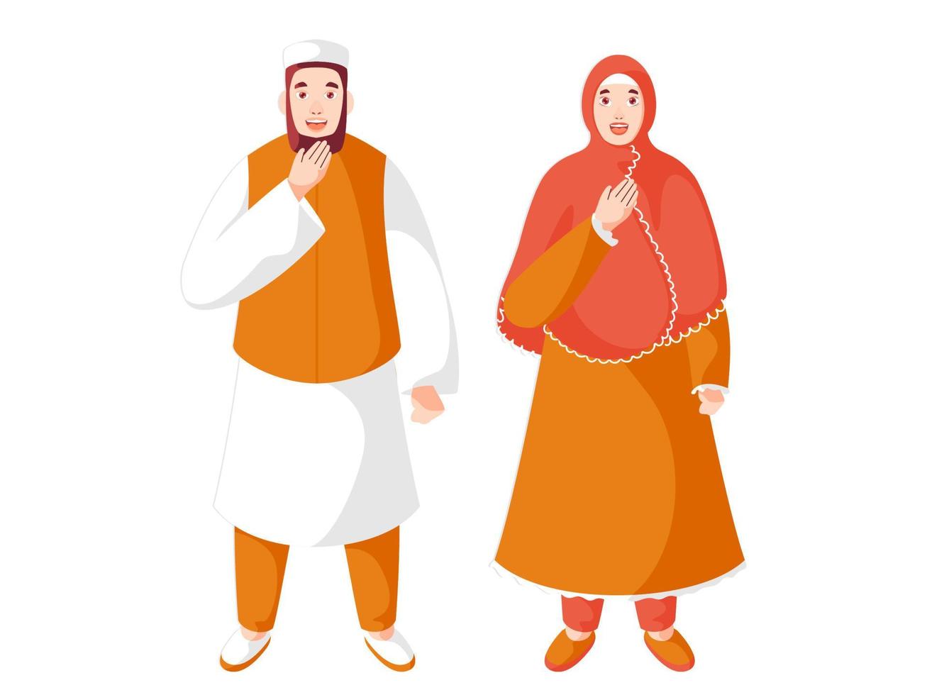 Cartoon Muslim Man and Woman in Aadab Pose. vector