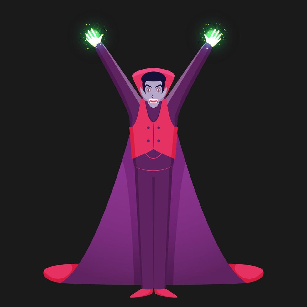 Cartoon Vampire Man with His Hands Up in Standing Pose. vector