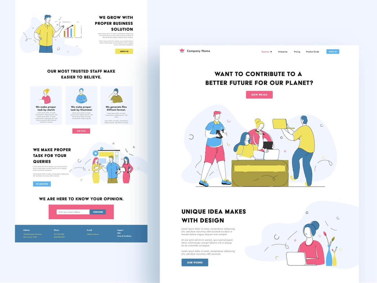 Business Web Ui Design with People Working Together and Presentation for Company Growth and Success. vector