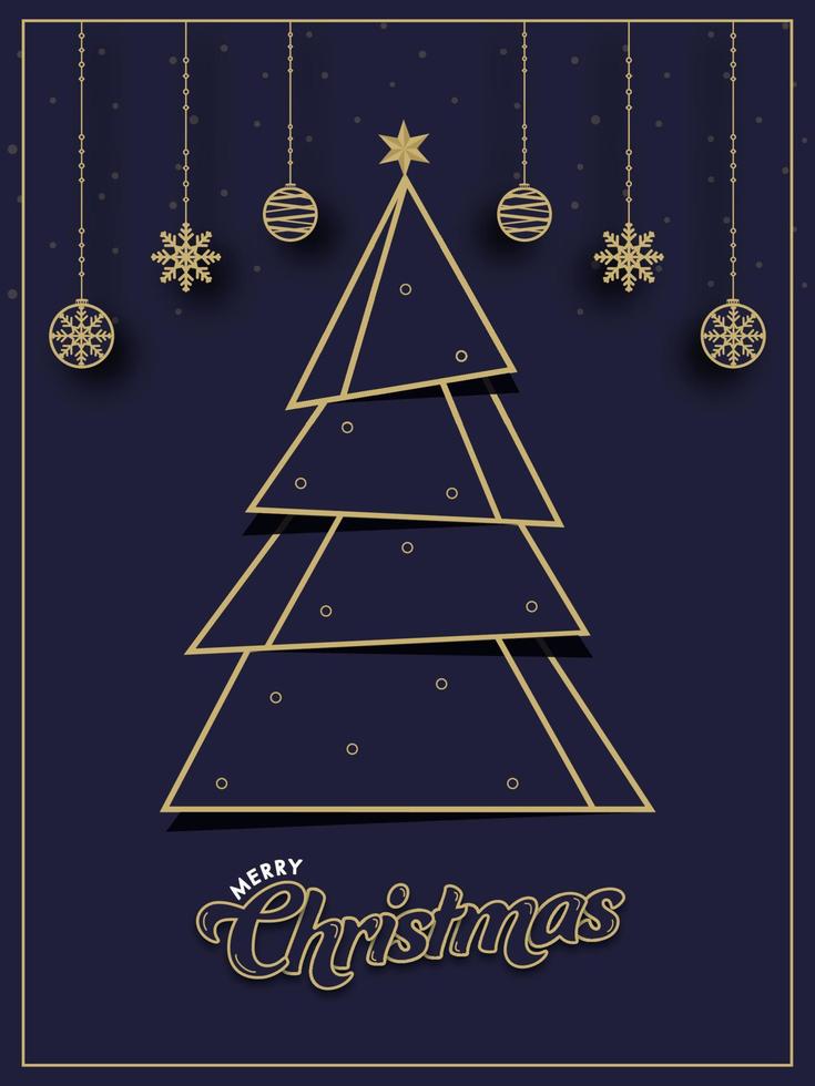 papel cortar Navidad árbol con estrella, colgando adornos y copos de nieve decorado en púrpura antecedentes para alegre Navidad. vector