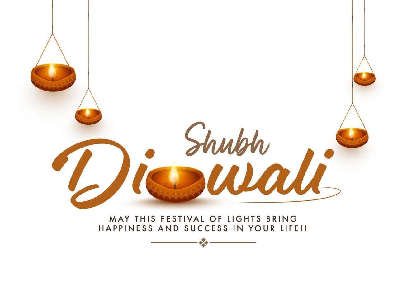 Shubh Diwali Font With Illuminated Oil Lamps Decorated On White Background. vector