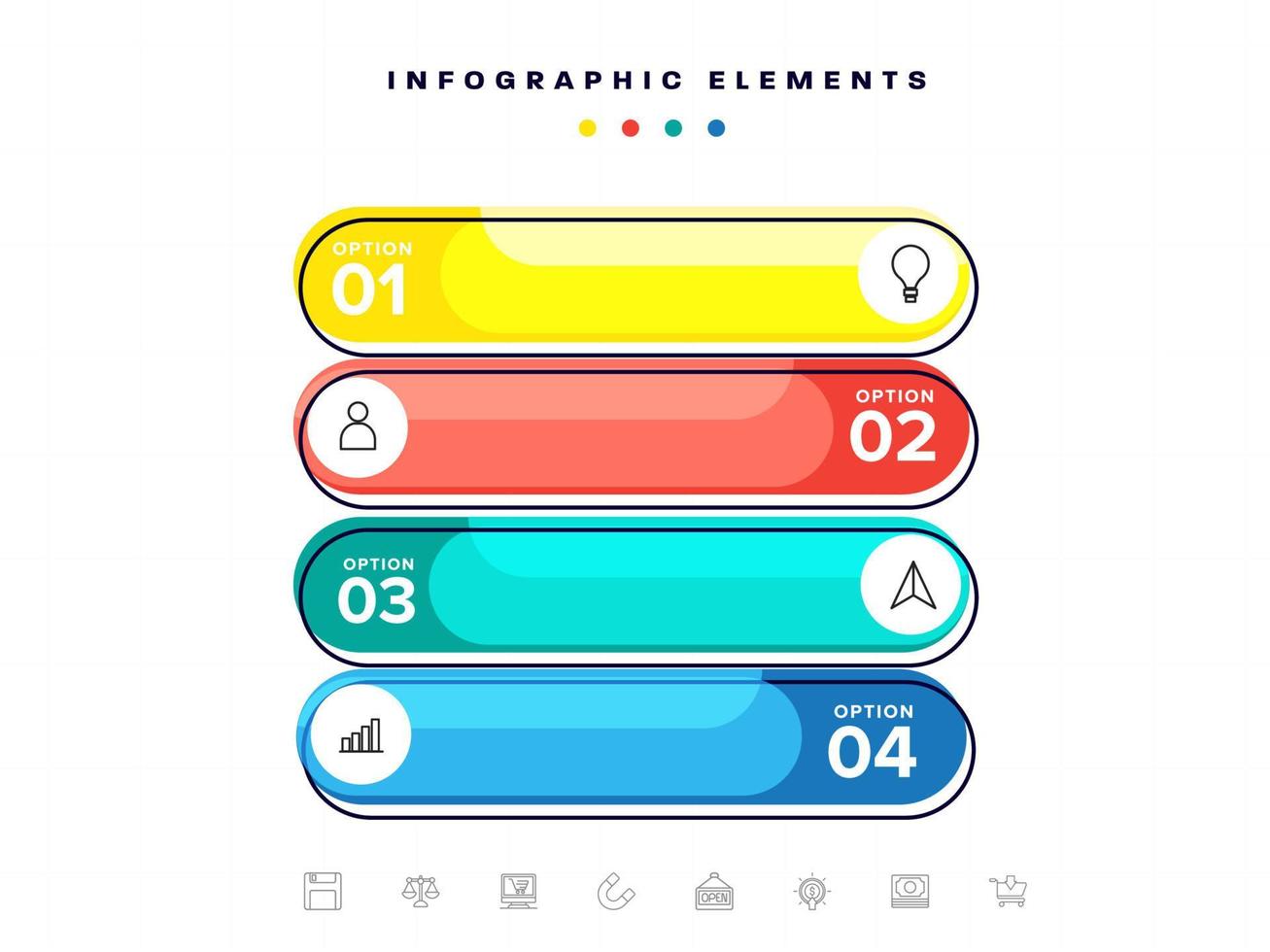 Colorful Infographic Elements with Four Options on White Background for Business Presentation. vector