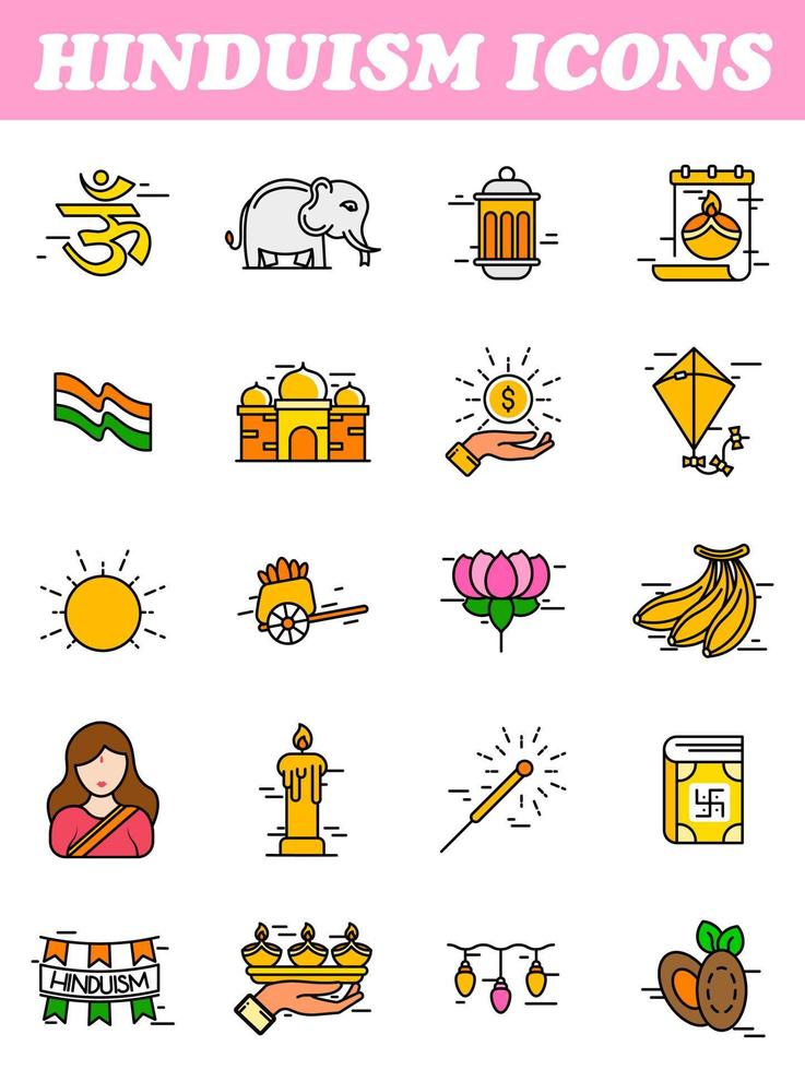 HINDUISM ICONS in FLAT STYLE. vector
