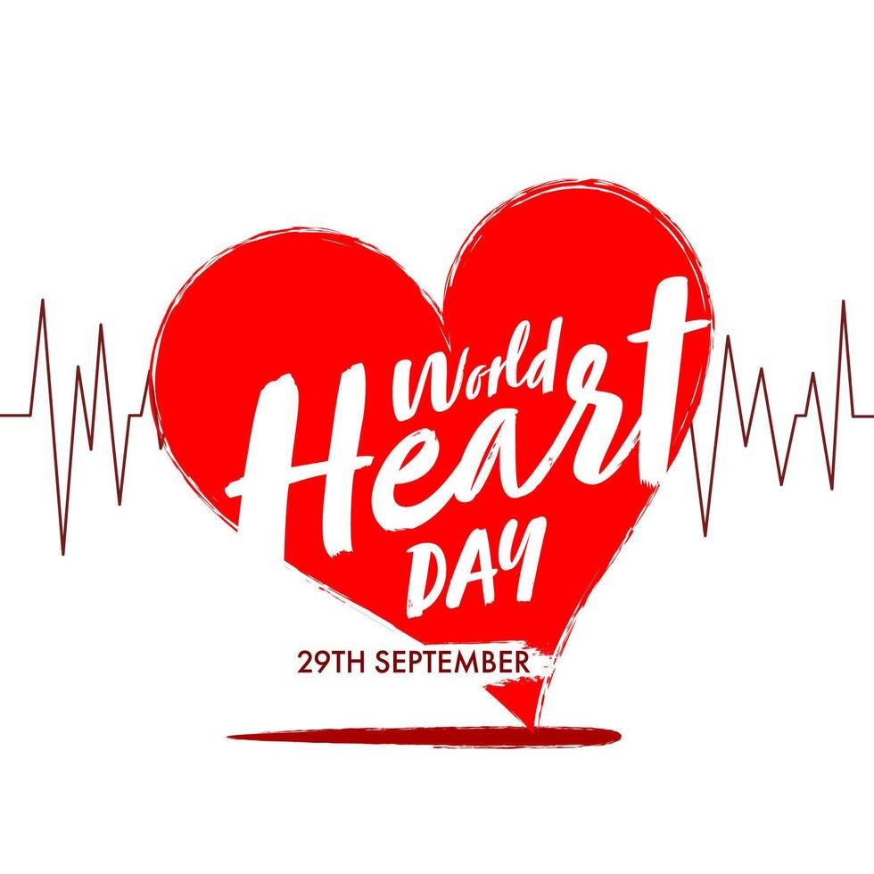 World Heart Day Font on Heartbeat Made by Red Brush Stroke for 29 September. vector