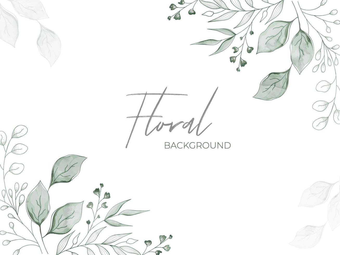 Green Watercolor Effect Flower Buds and Leaves Decorated White Floral Background. vector