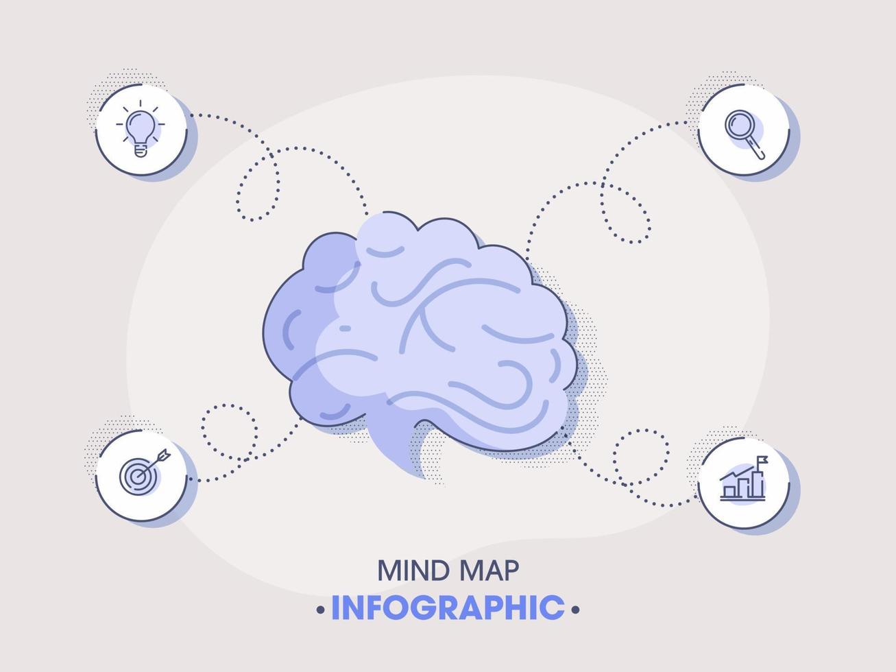 Business Mind Map Infographic with 4 Steps on Grey Background. vector