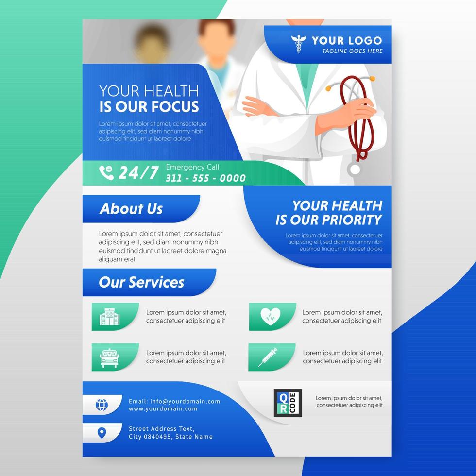 Healthcare Flyer or Template Design with Given Service for Publishing. vector