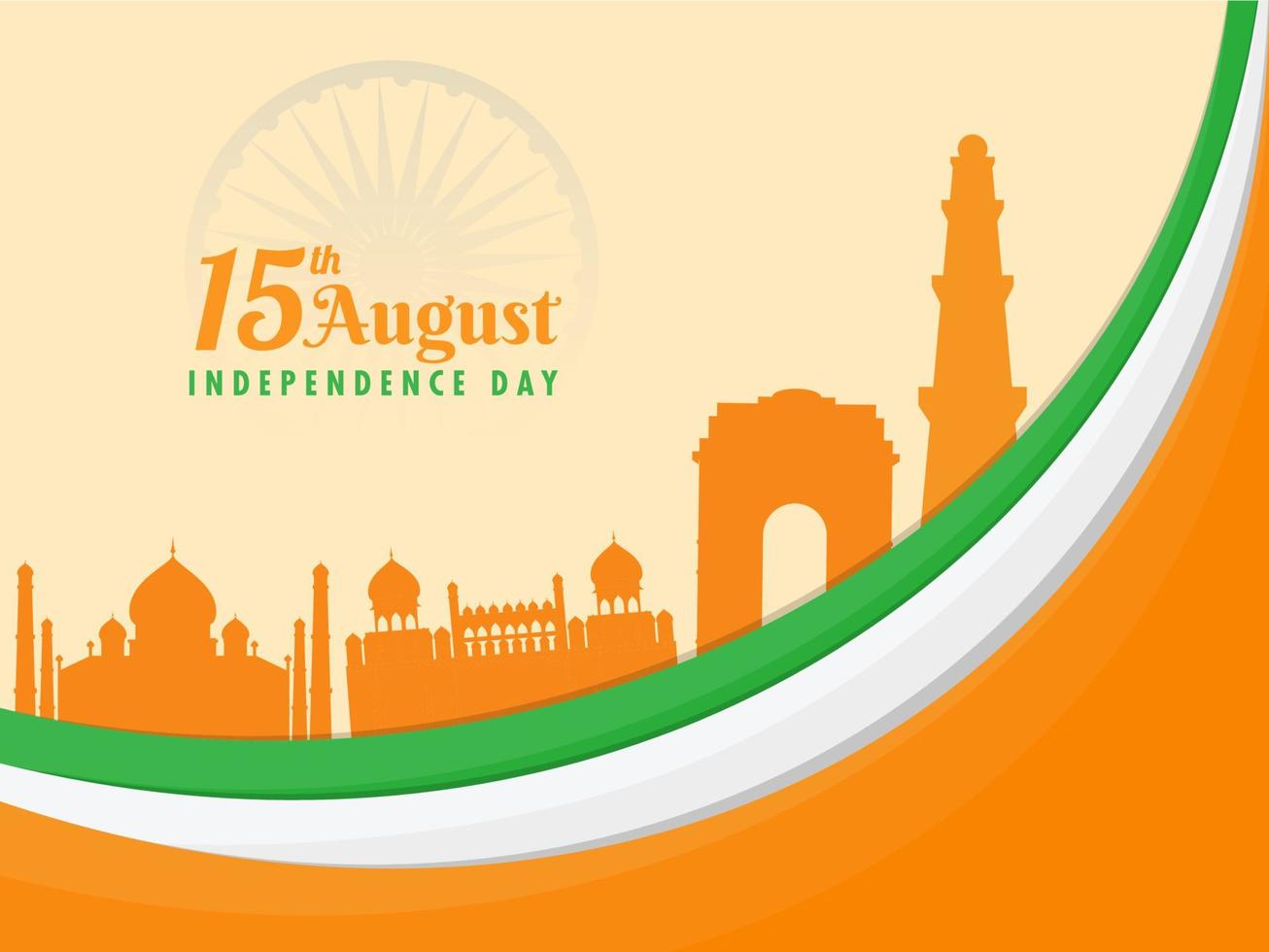 15th August, Independence Day Concept with Silhouette Indian Famous Monuments on Abstract Background. vector