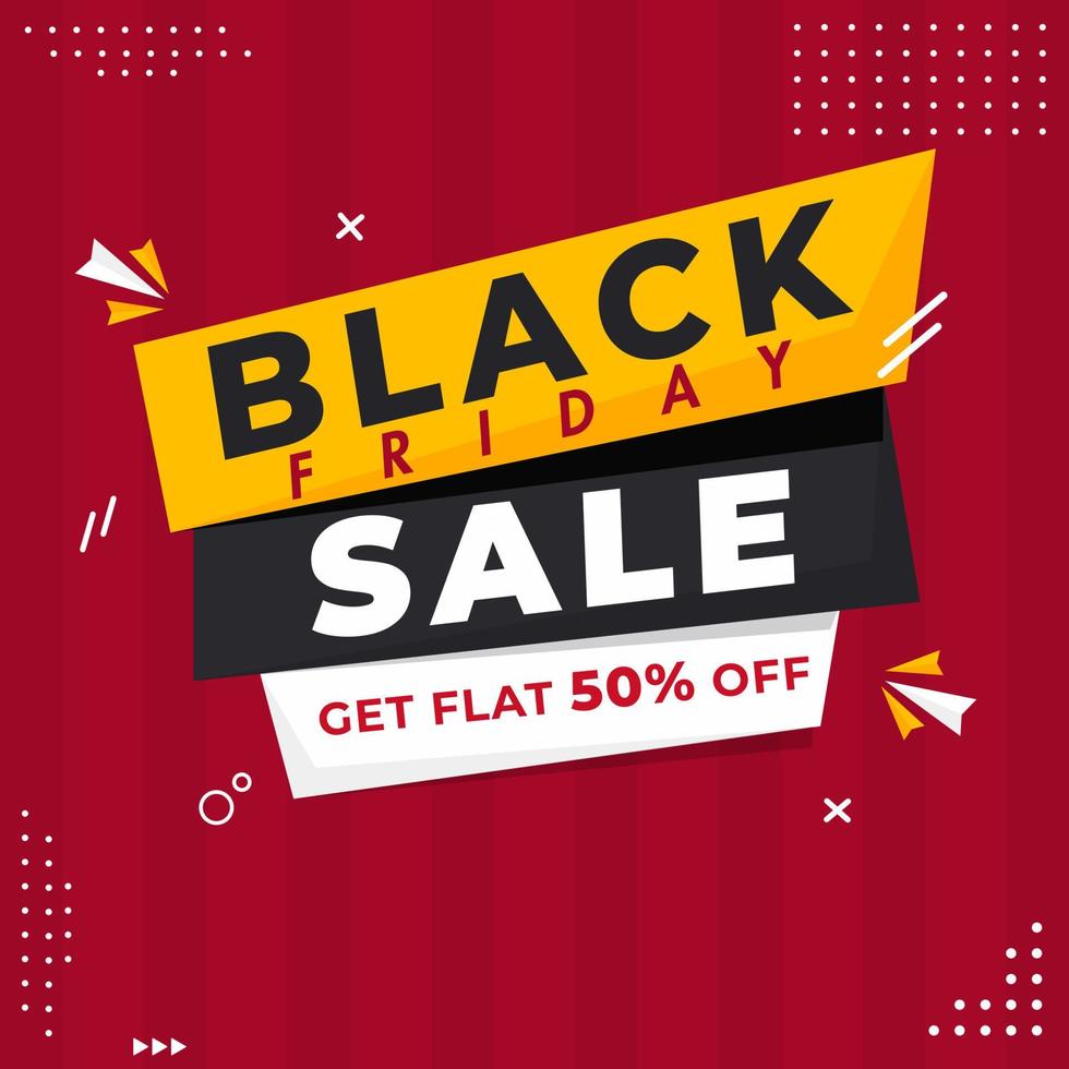 Black Friday Sale Poster Design with 50 Discount Offer on Red Striped Background. vector