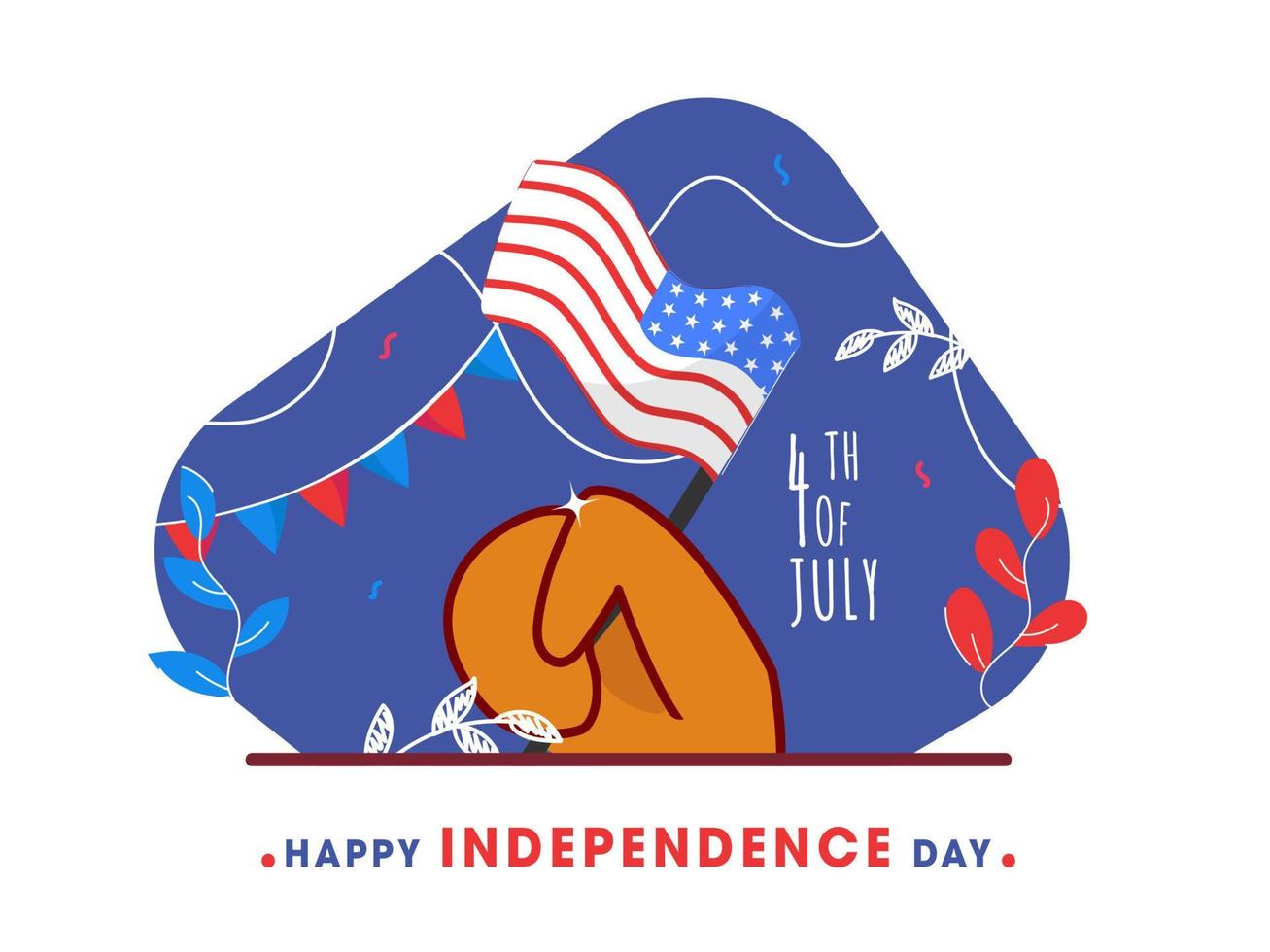 4to de julio texto con humano mano participación Estados Unidos bandera en resumen antecedentes para contento independencia día concepto. vector