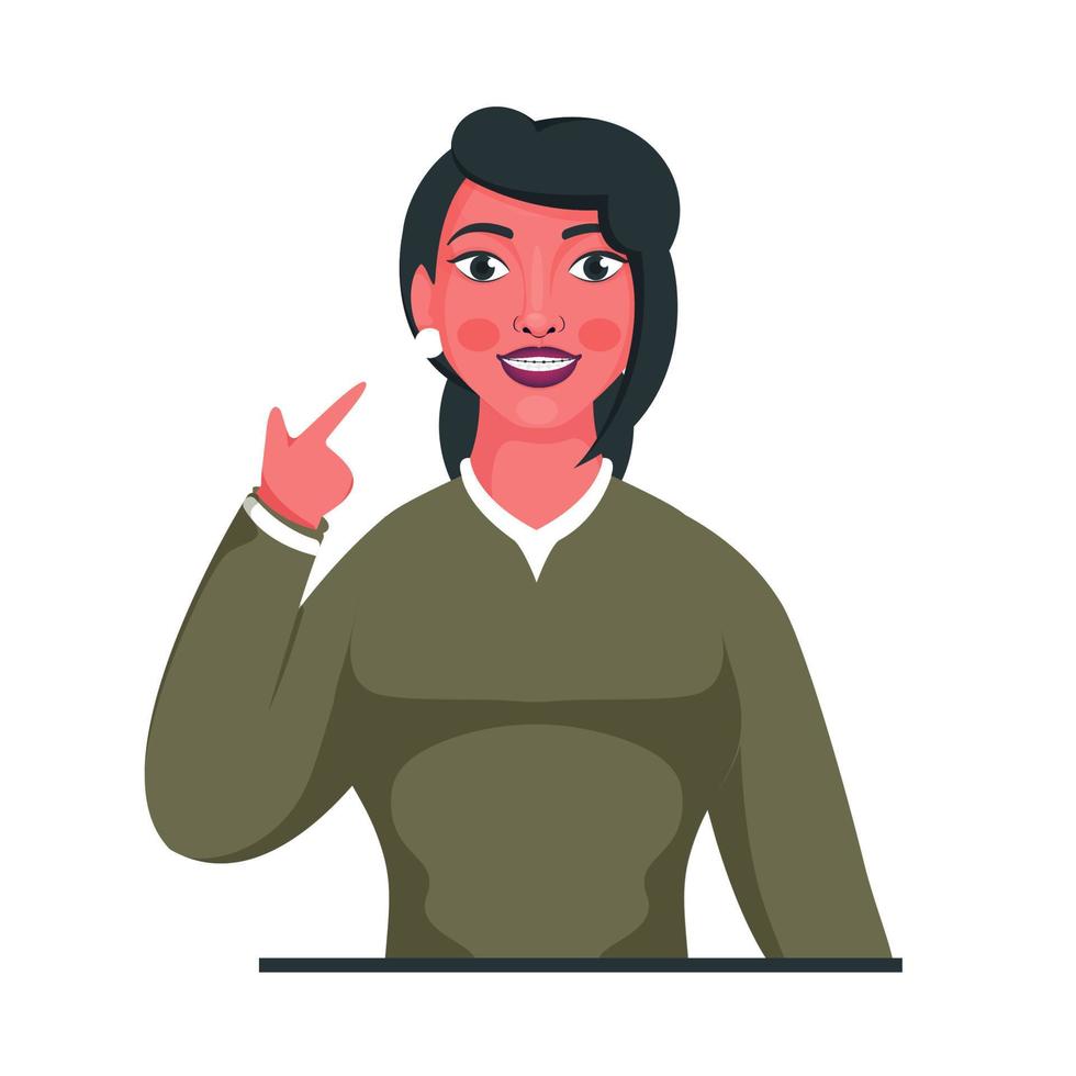 Young Girl Showing Her Braces at Teeth on White Background. vector