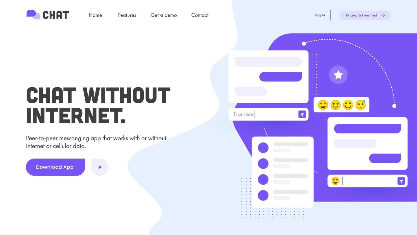 Responsive Web Banner or Landing Page Design for Chat Without Internet. vector