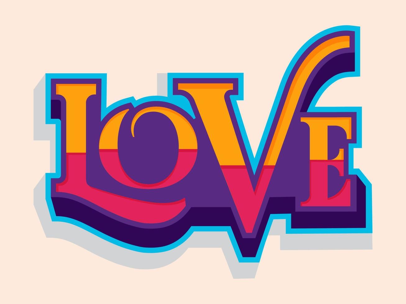 3D Colorful Love Font on Beige Background. vector