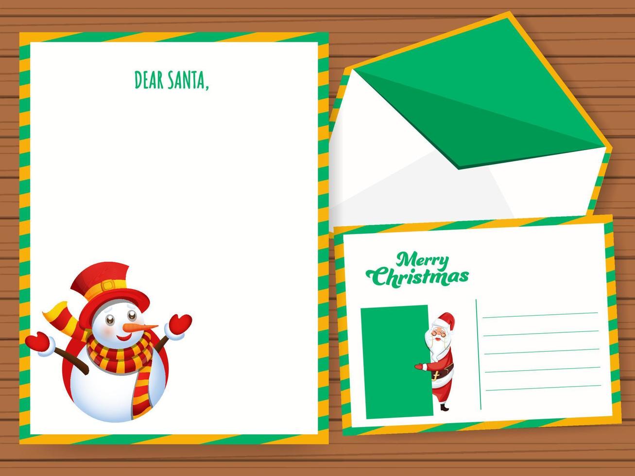 Dear Santa Greeting Card Or Letter With Double-Sides Envelope On The Occasion Of Merry Christmas. vector