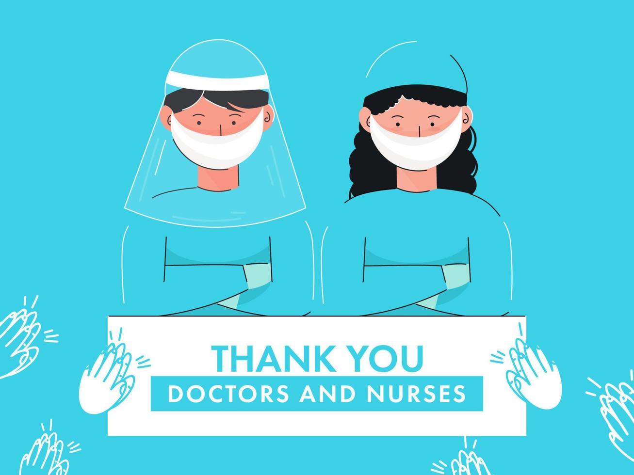 Thank You Doctors with Nurses and All Corona Warrior Fighter in Hospital with People Hands Clapping to Appreciate. vector
