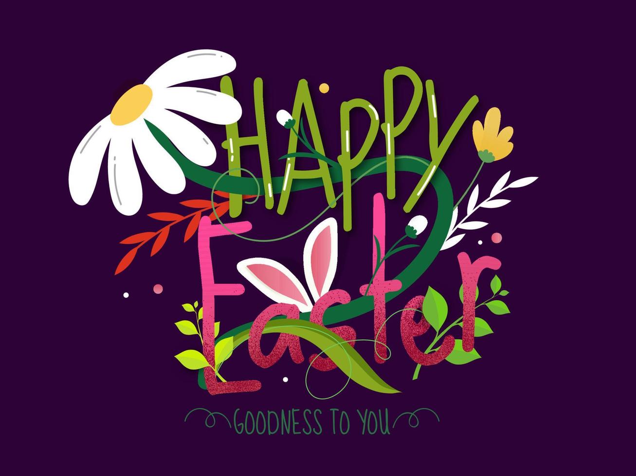 Paper Cut Happy Easter with Bunny Ear, Flowers and Leaves Decorated on Purple Background for Goodness To You. vector