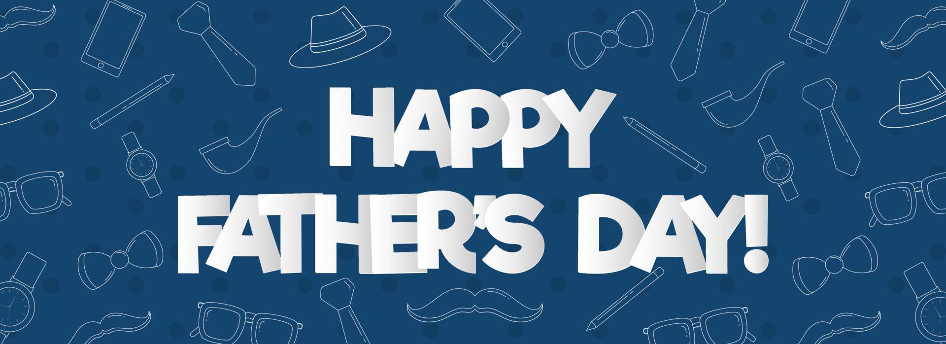 Paper Cut Happy Father's Day Text and Line Art Elements Decorated on Blue Background. vector
