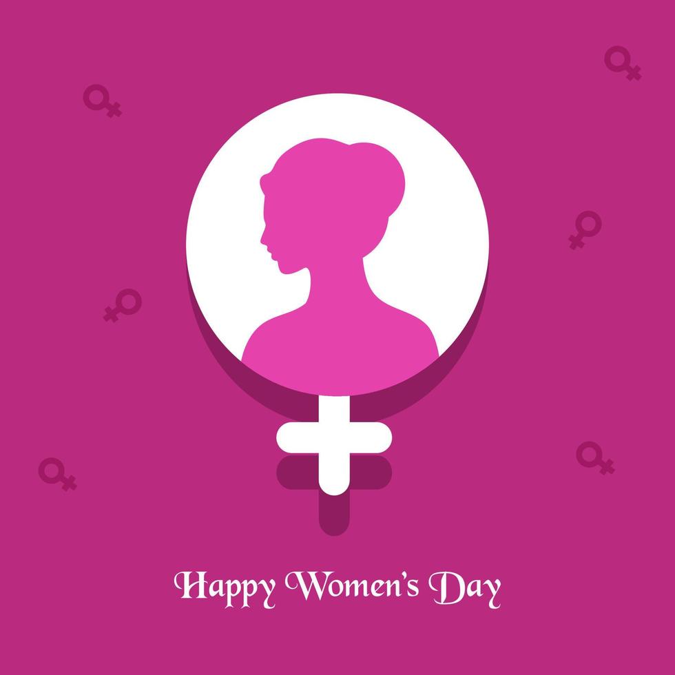 Happy Women's Day Text With Paper Female Gender Sign On Pink Background. vector