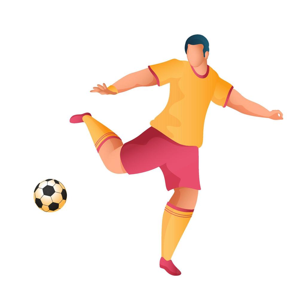 Faceless Athlete Man Kick a Football on White Background. vector