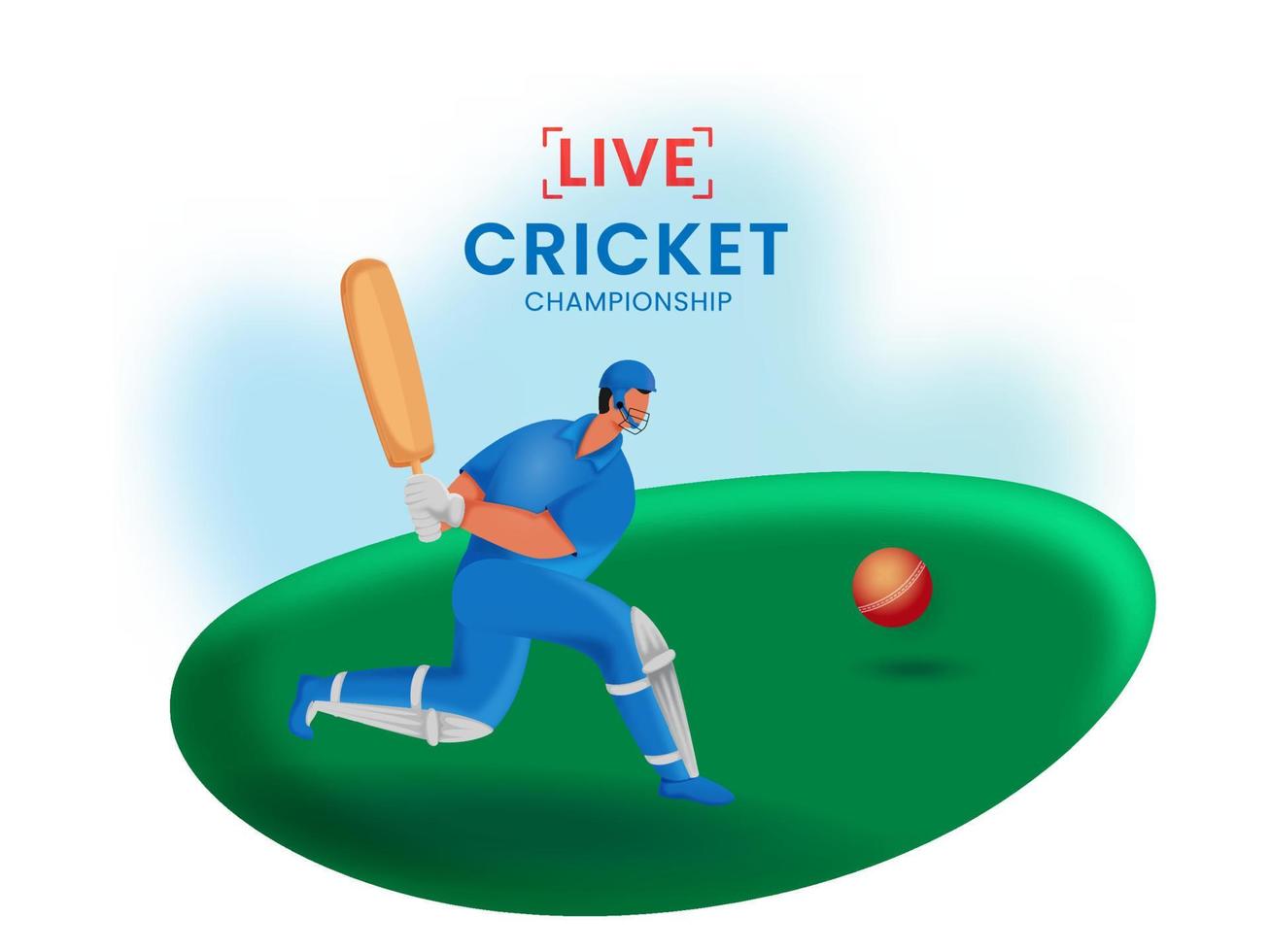 Line Cricket Championship Concept With Cartoon Batsman In Playing Pose. vector