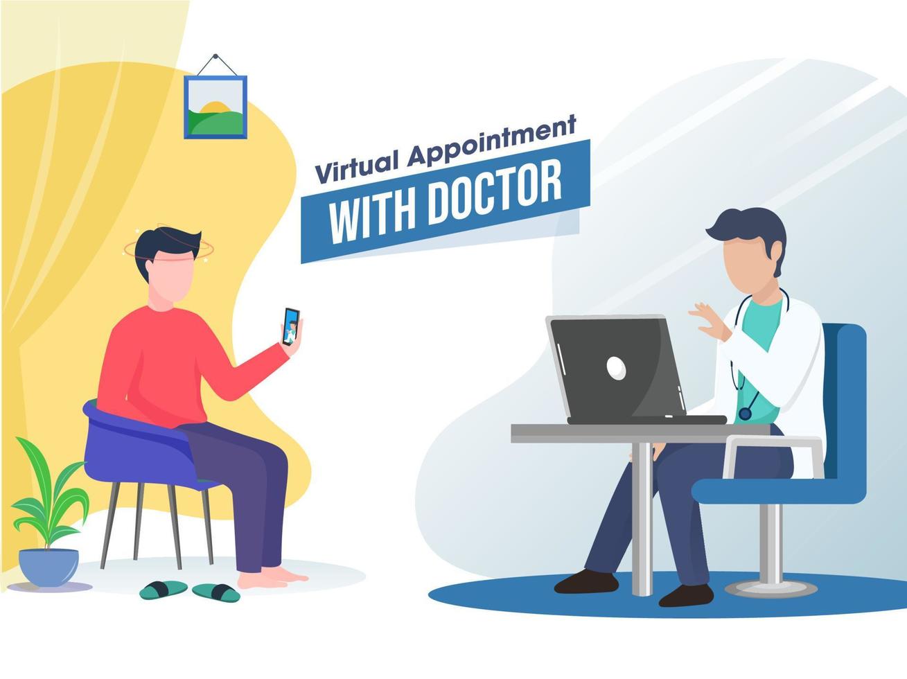 Illustration of Patient Consulting a Doctor Through Video Call for Virtual Appointment. vector