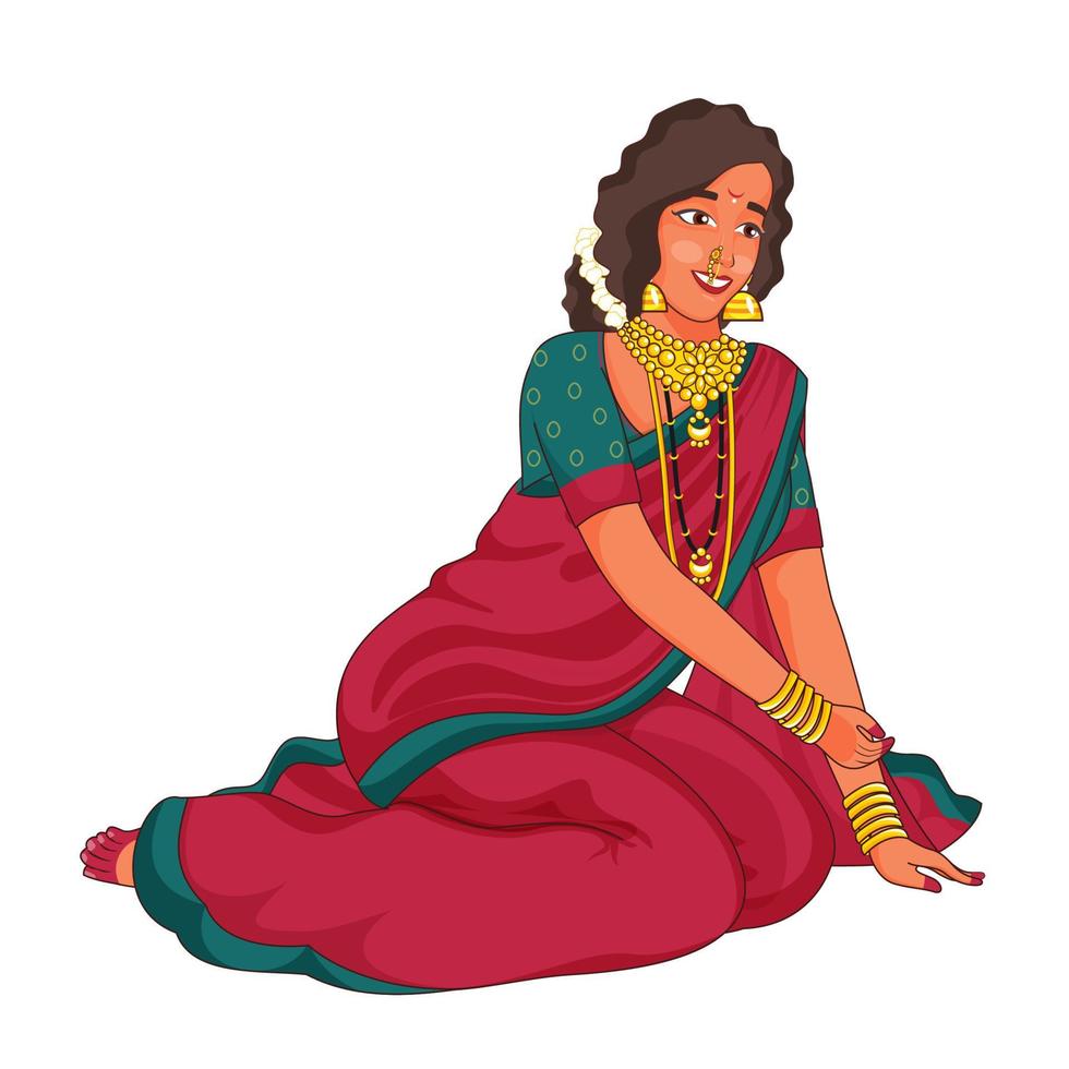 marathi mujer vistiendo tradicional vestir en sentado pose. vector