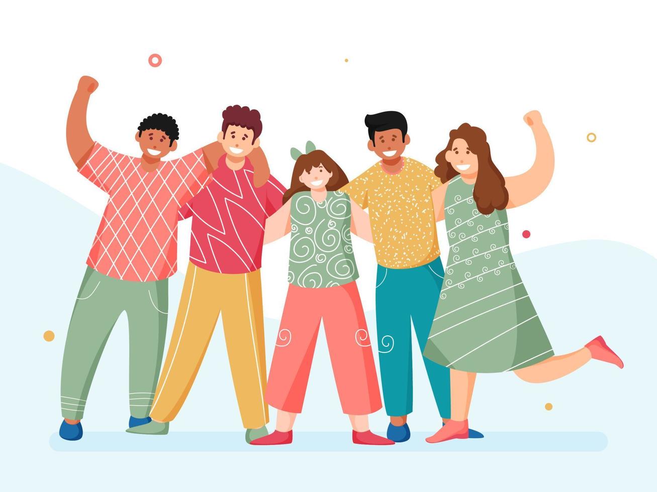 Group of Young Boys and Girls Together Standing on White Background. vector