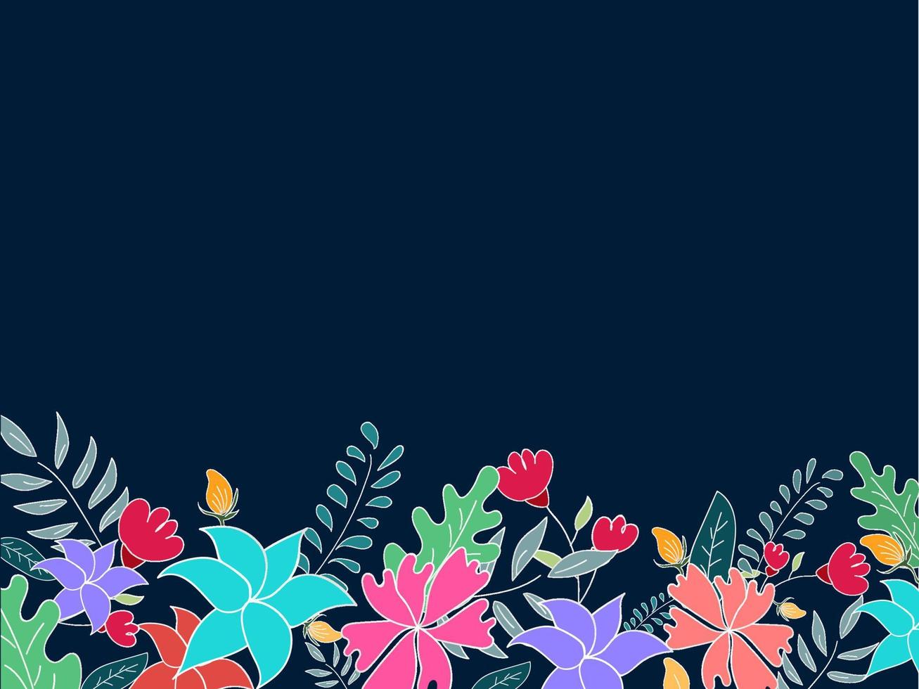 Colorful Flowers with Leaves Decorated on Blue Background. vector