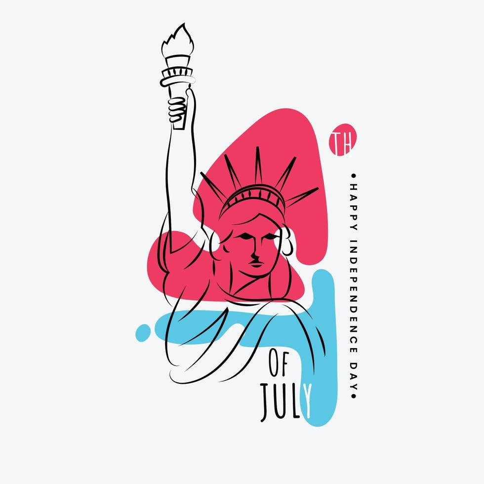 creativo 4to de julio texto con dibujar estatua de libertad en blanco antecedentes para contento independencia día celebracion. vector