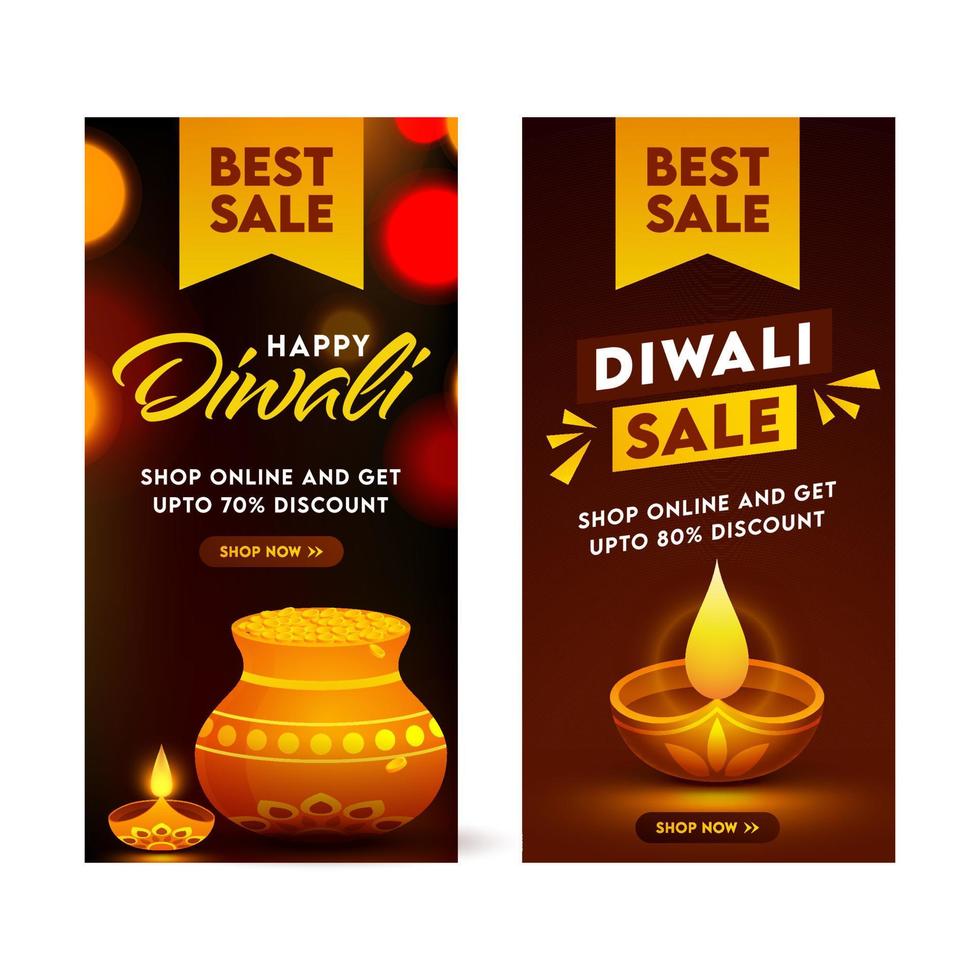 Diwali Sale Vertical Banner Or Template Design With Best Discount Offers In Two Options. vector